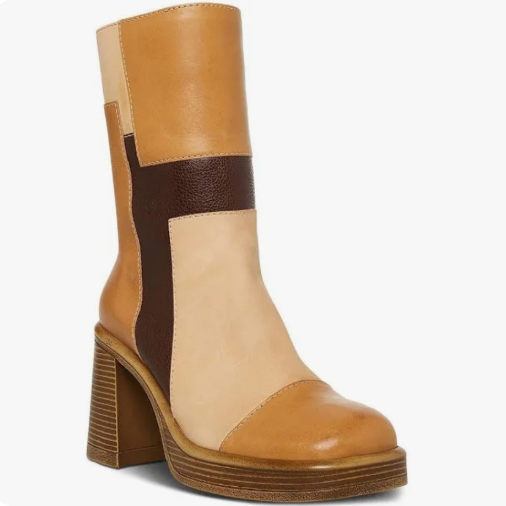 Steve Madden FANTSIE  LEATHER SQUARE TOE MID-CALF BOOTS.. Size 8